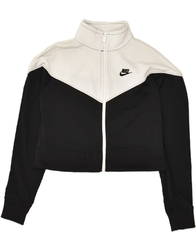 NIKE Womens Crop Tracksuit Top Jacket UK 10 Small Black Colourblock