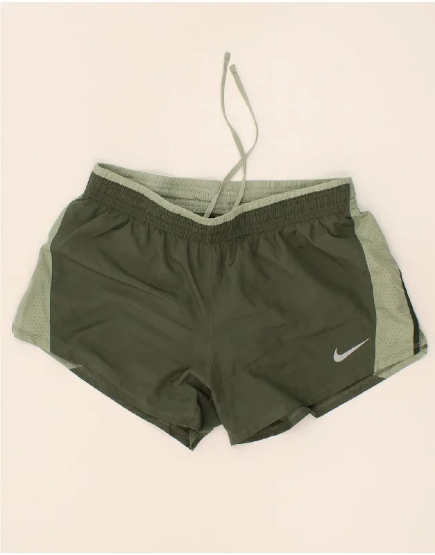 NIKE Womens Dri Fit Sport Shorts UK 14 Medium Green Colourblock