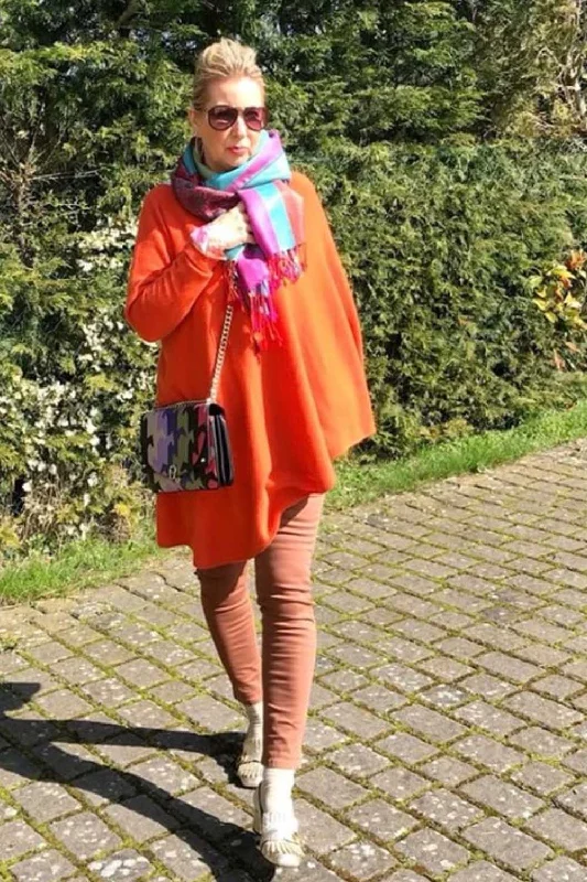 One sleeve cashmere poncho in Orange