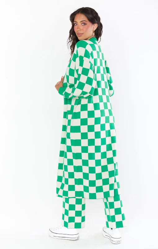 Out and About Cardi ~ Kelly Green Checker Knit