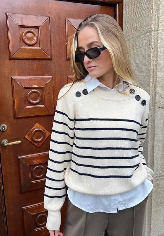 PCSara Raglan Knit Pullover - NAVY STRIPE