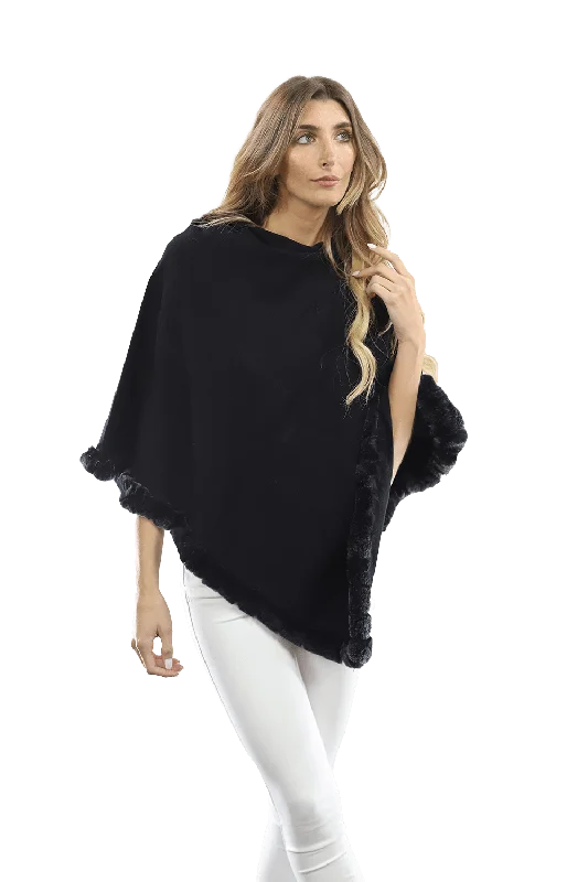 Poncho with Rex Rabbit Trim- Black