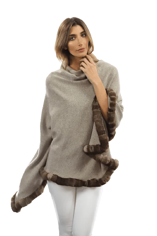 Poncho with Rex Rabbit Trim - Oatmeal