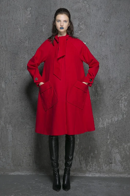 Red jacket winter wool coat long sleeve coat 1351#