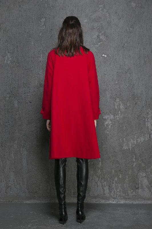 Red jacket winter wool coat long sleeve coat 1351#