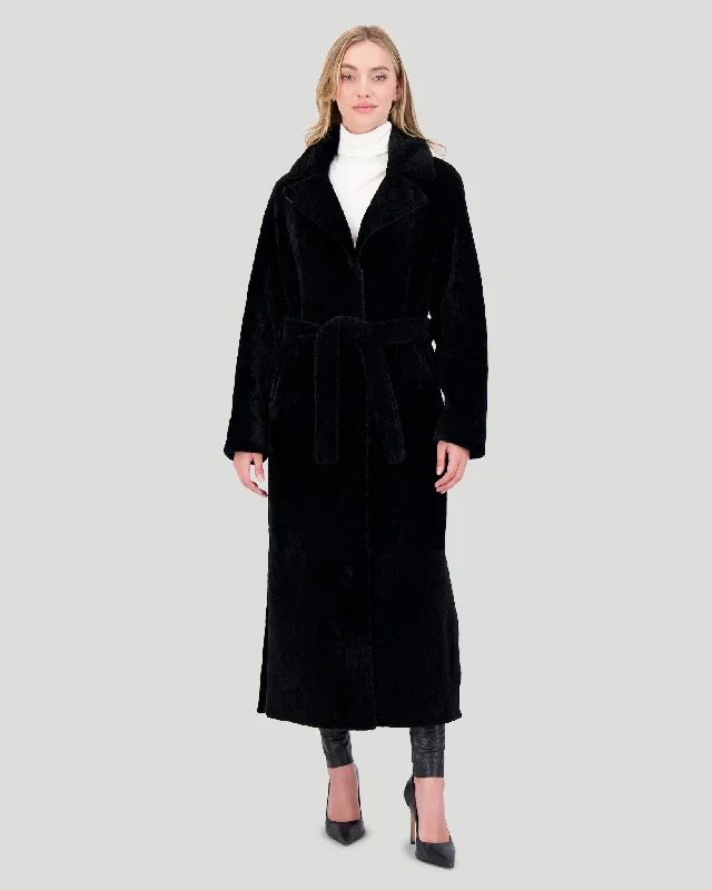 Reversible Select Shearling Lamb Coat With Side Slits And Belt