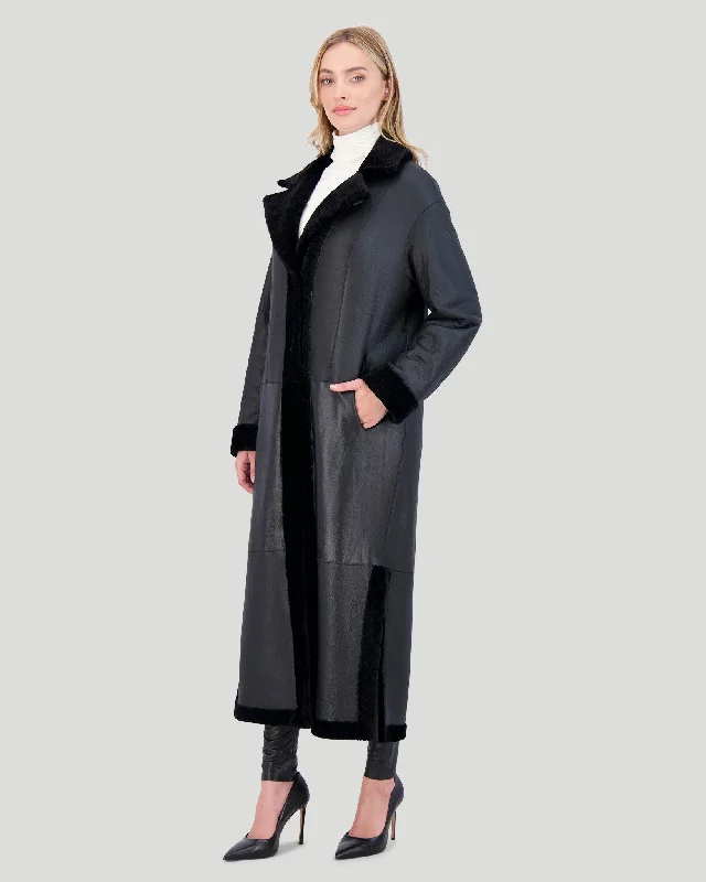 Reversible Select Shearling Lamb Coat With Side Slits And Belt