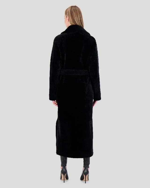 Reversible Select Shearling Lamb Coat With Side Slits And Belt