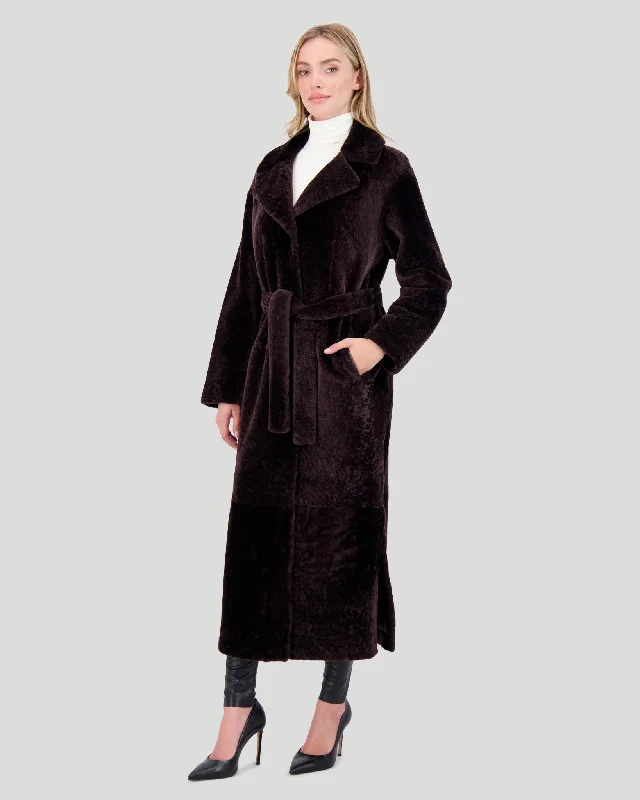 Reversible Select Shearling Lamb Coat With Side Slits And Belt