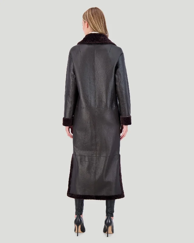 Reversible Select Shearling Lamb Coat With Side Slits And Belt