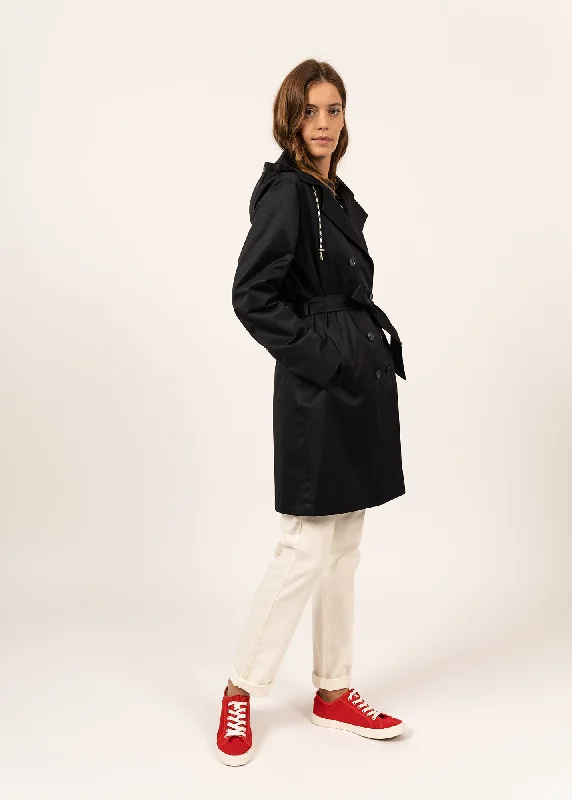 Ste Honorine hooded trenchcoat - in cotton gabardine (NAVY)