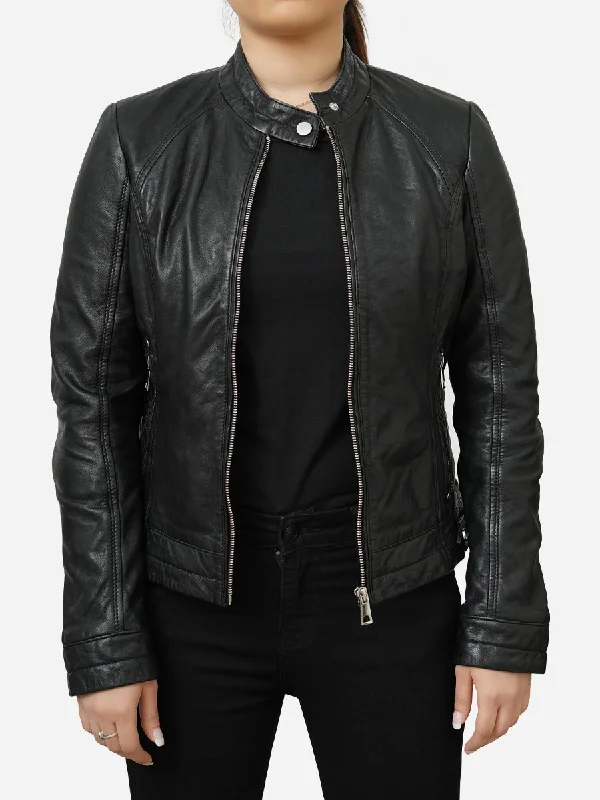 Stephanie Black Classic Leather Motorcycle Jacket