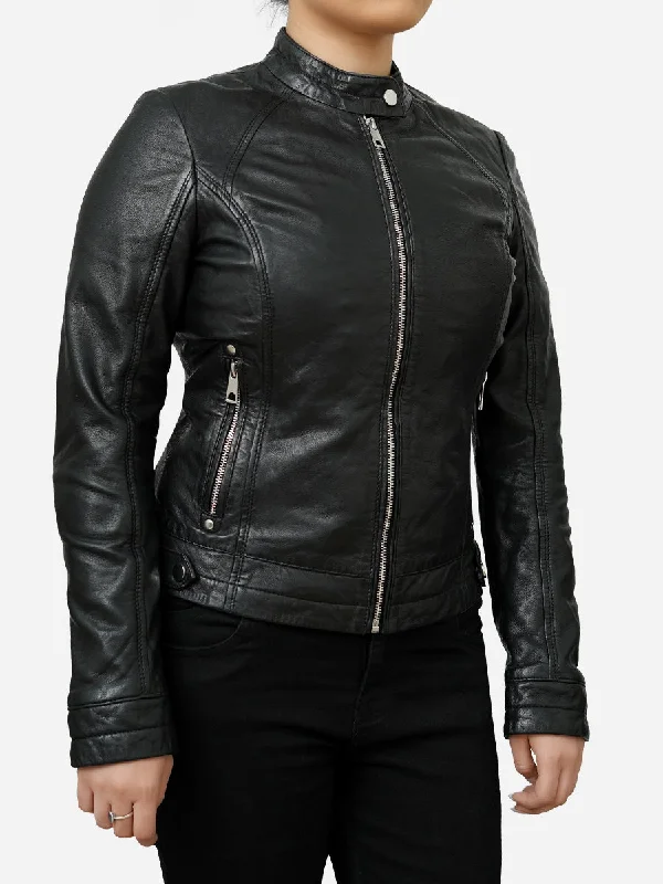 Stephanie Black Classic Leather Motorcycle Jacket