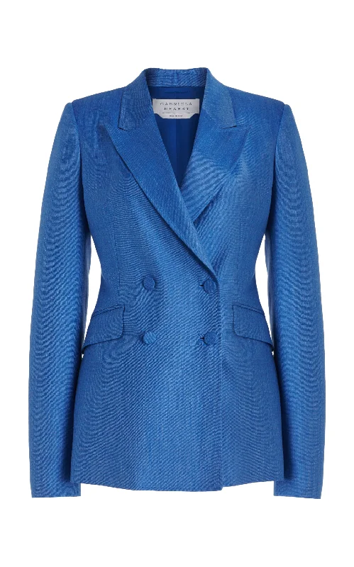 Stephanie Blazer in Sapphire Virgin Wool and Silk Linen