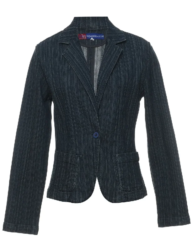 Y2K Striped Dark Wash Denim Blazer - M