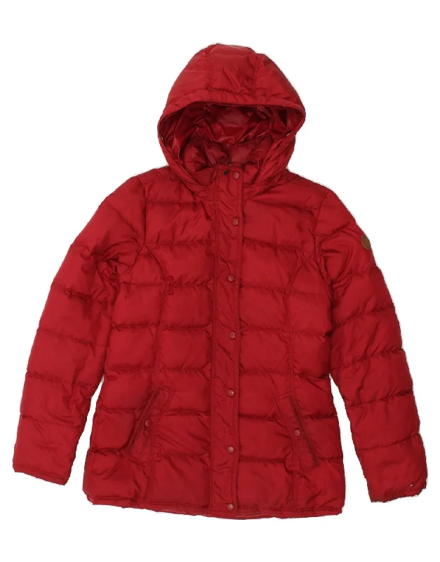 TOMMY HILFIGER Womens Hooded Padded Jacket UK 16 Large Red Nylon