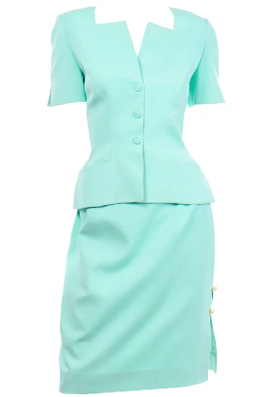 Vintage Thierry Mugler Mint Green Skirt and Jacket Suit