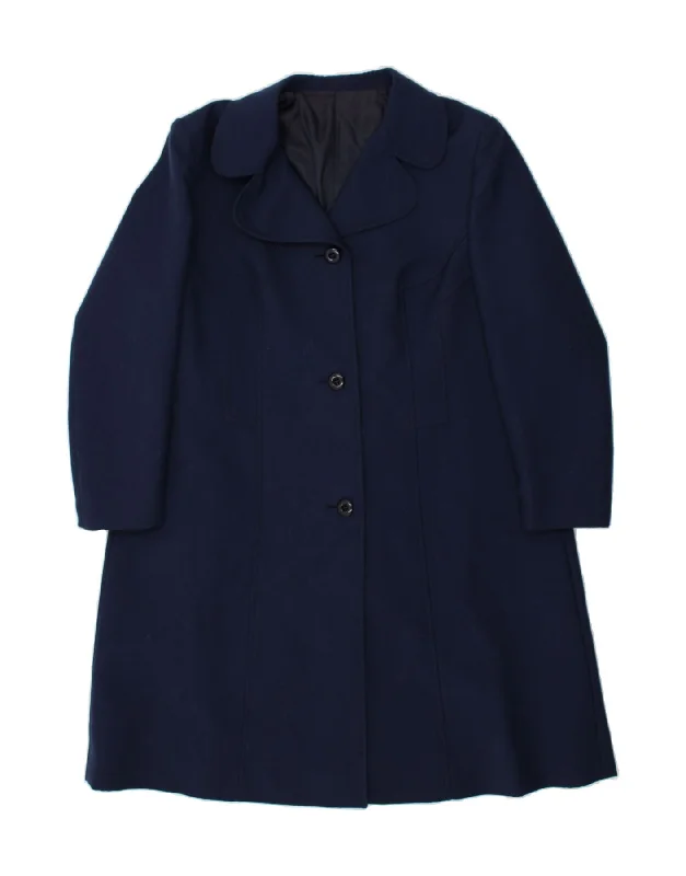 VINTAGE Womens Overcoat UK 16 Large Navy Blue