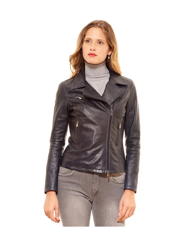 Women Black Biker Fashion Faux Leather Jacket