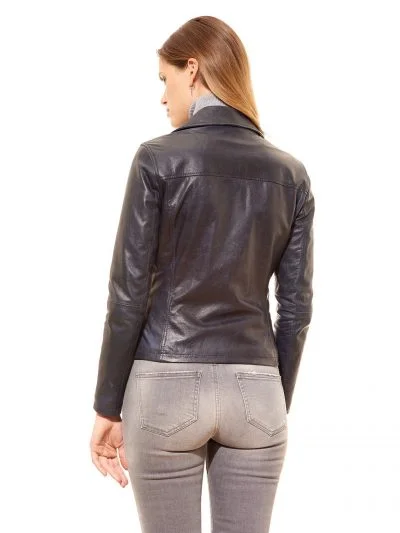 Women Black Biker Fashion Faux Leather Jacket