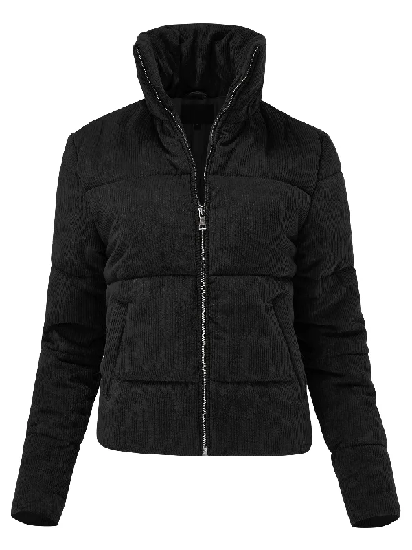 Women's Puffer Corduroy Crop Bomber Jacket (FWJ1130)