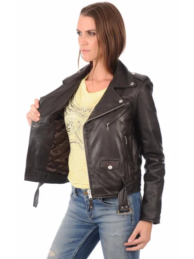 Women’s Pure Brown Leather Biker Jacket