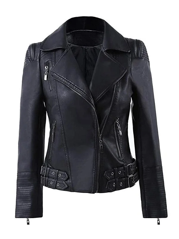 Women’s Zip Up Moto Biker Leather Jacket