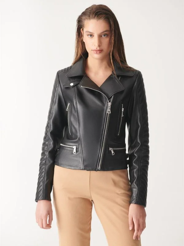 Women Stylish Black Biker Leather Jacket