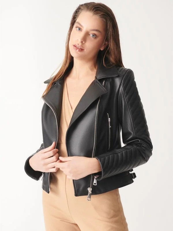 Women Stylish Black Biker Leather Jacket