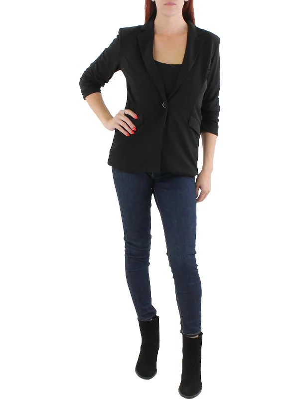 Womens Crepe Ruched One-Button Blazer