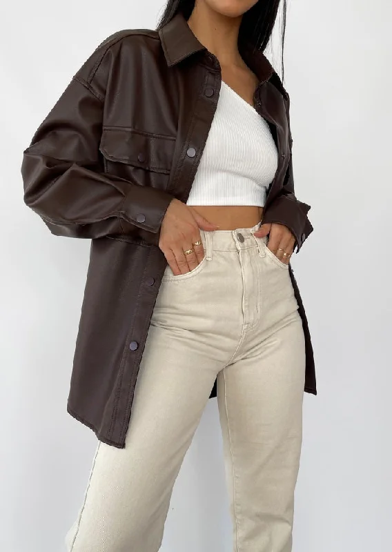 Women's Handmade Oversize Real Leather  Chocolate Brown Bomber Jacket