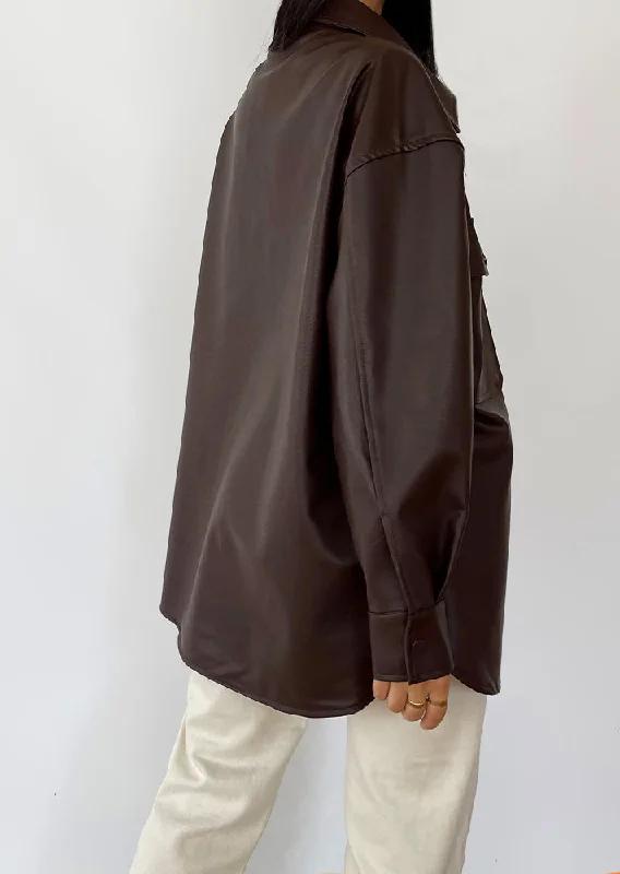 Women's Handmade Oversize Real Leather  Chocolate Brown Bomber Jacket