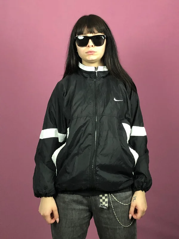 90s Nike Vintage Women's Windbreaker Jacket - M Black Nylon