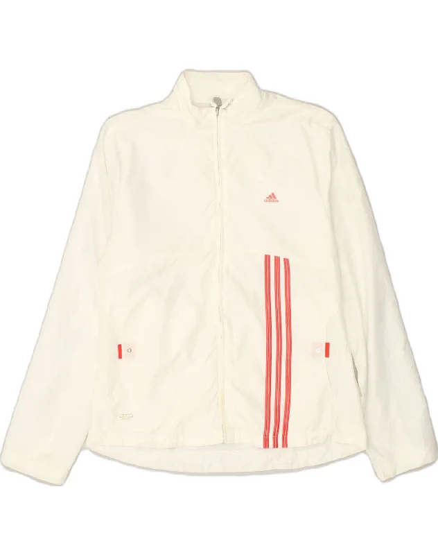 ADIDAS Womens Tracksuit Top Jacket UK 16 Large White Polyester