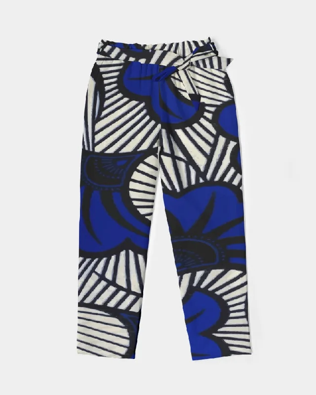 AKH African Fleurs Bleues Women's Belted Tapered Pants