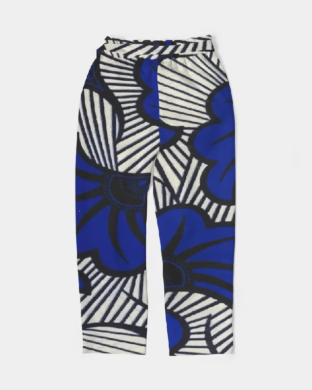 AKH African Fleurs Bleues Women's Belted Tapered Pants