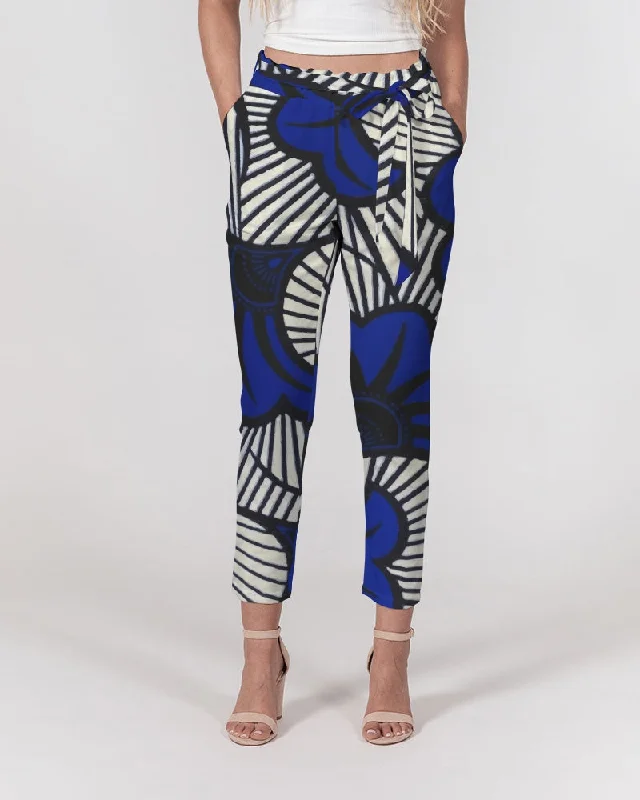 AKH African Fleurs Bleues Women's Belted Tapered Pants