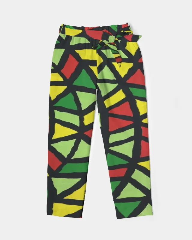 AKH African Symmetry Art Women's Belted Tapered Pants