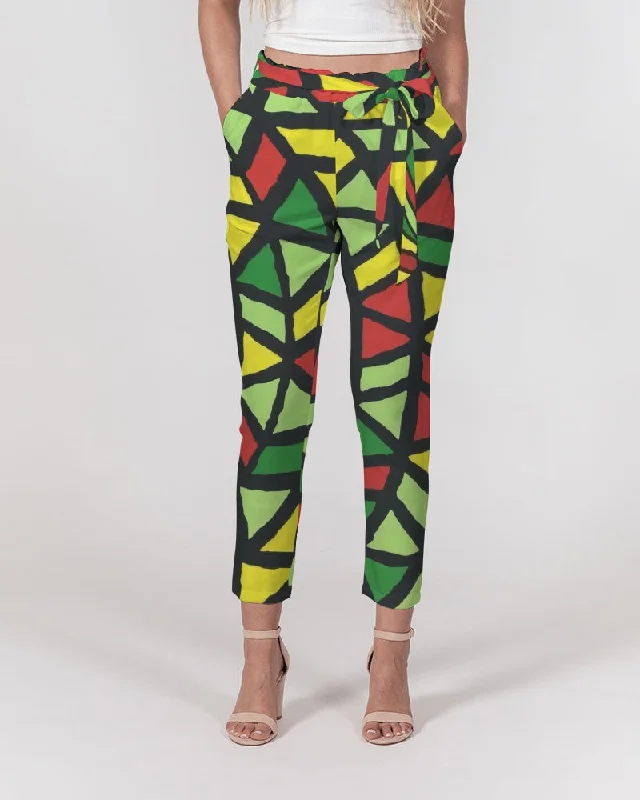 AKH African Symmetry Art Women's Belted Tapered Pants