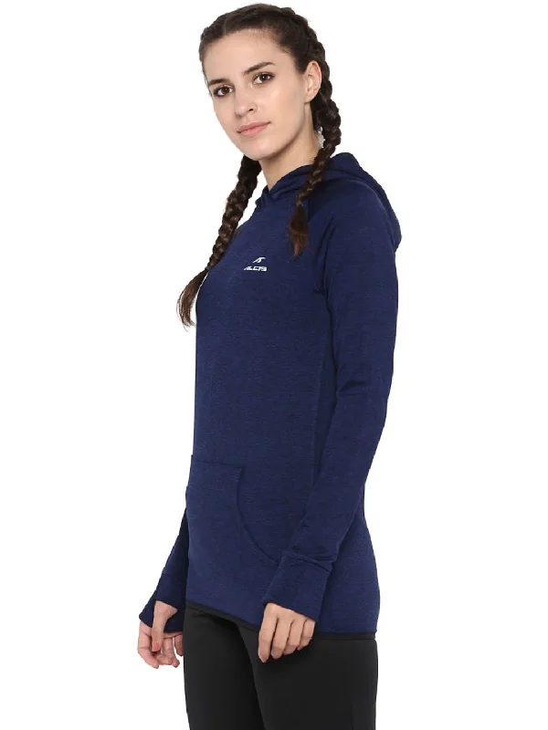 Alcis Women Navy Blue Solid Hooded Sweatshirt