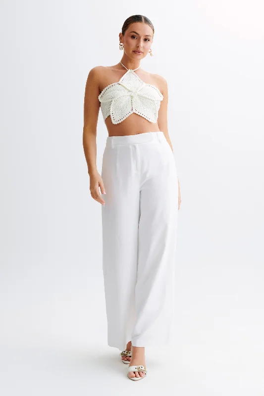 Bailey Floral Crochet Halter Top - Ivory