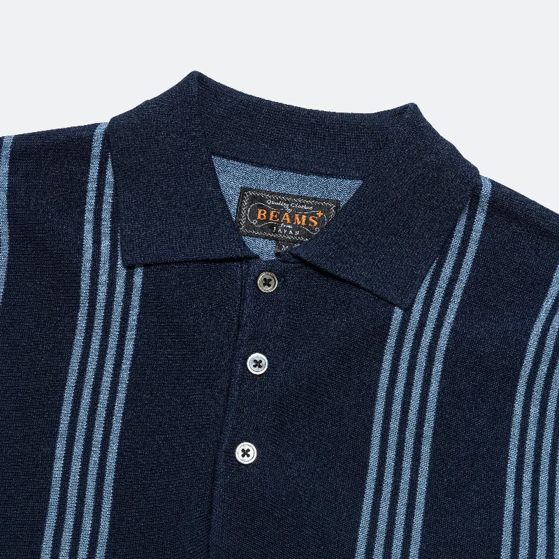 Knit Polo Stripe 12G - Blue