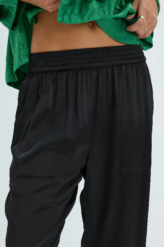 Pebble Satin Black Trapunto Pant