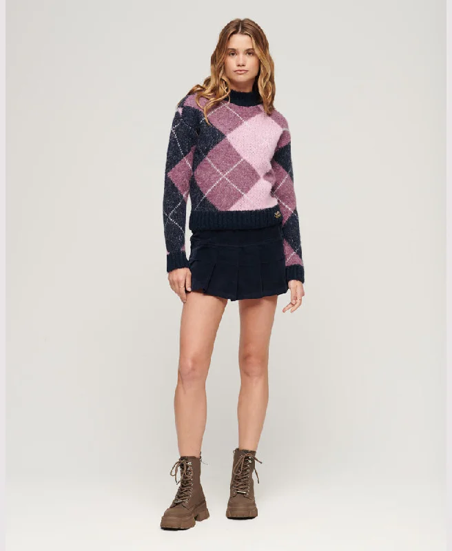 Boxy Pattern Knit Jumper | Navy Argyle