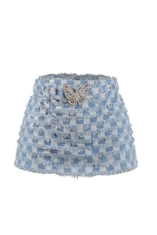 Butterfly in Distress Low Rise Denim Skirt