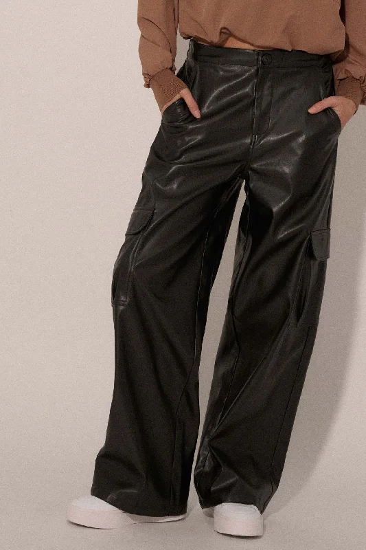 Carry Me Home Vegan Leather Wide-Leg Cargo Pants