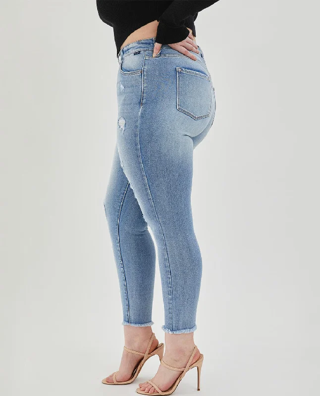 Cello PLUS Mid-Rise Crop Skinny with Fray Hem Jeans