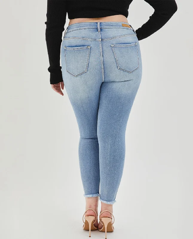 Cello PLUS Mid-Rise Crop Skinny with Fray Hem Jeans