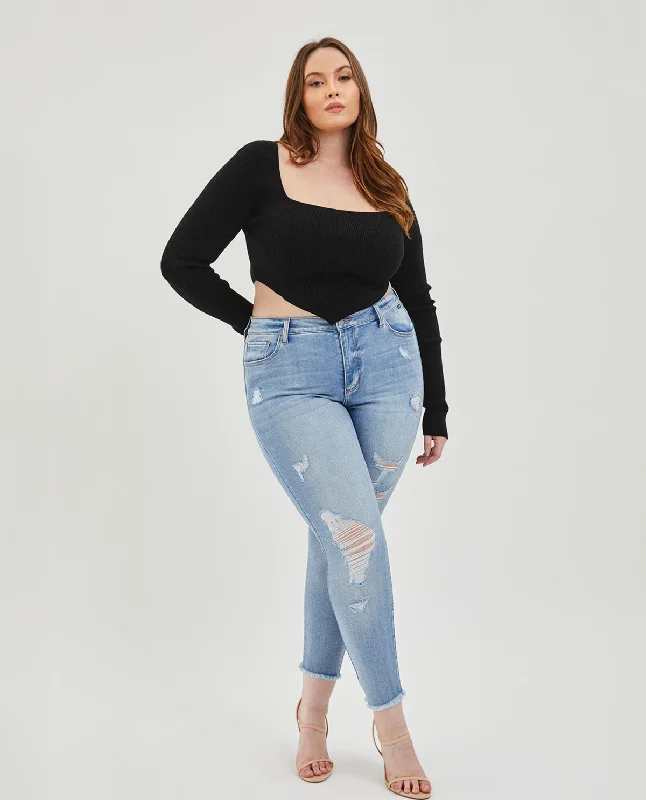 Cello PLUS Mid-Rise Crop Skinny with Fray Hem Jeans