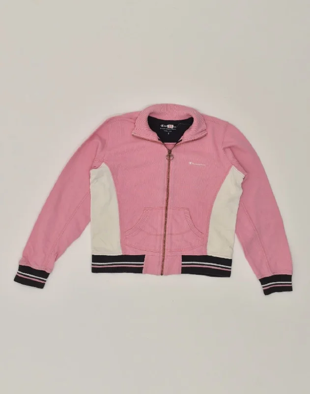 CHAMPION Womens Tracksuit Top Jacket UK 10 Small Pink Colourblock Cotton